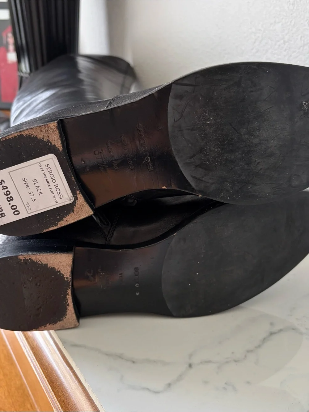 Sergio Rossi Black Leather Over the Knee Boots Side Zip Round Toe w7.5
